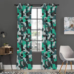 Teal And Black Camouflage Print Curtain