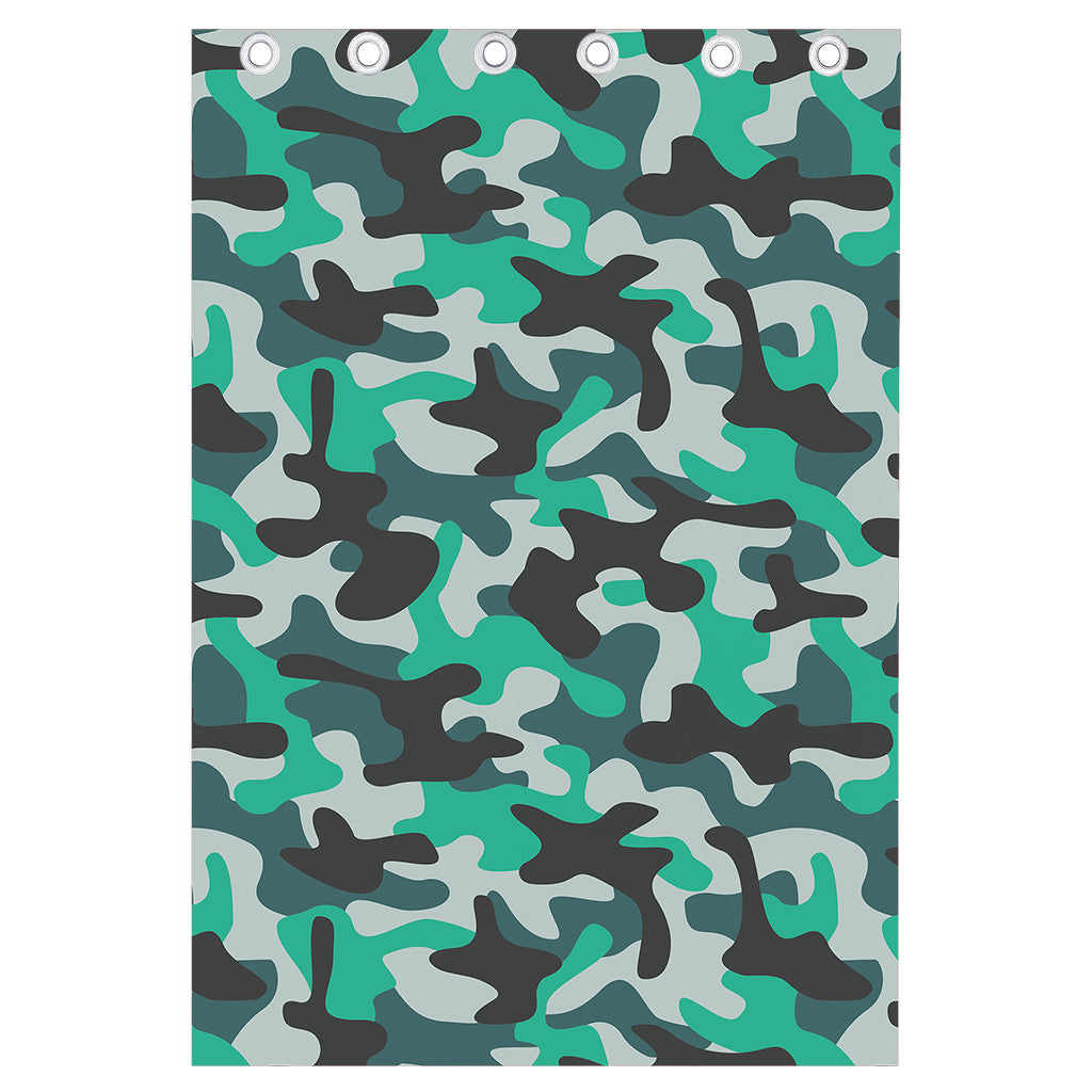Teal And Black Camouflage Print Curtain