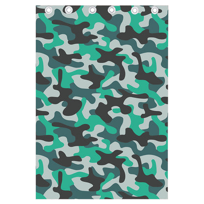 Teal And Black Camouflage Print Curtain