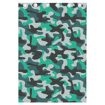 Teal And Black Camouflage Print Curtain