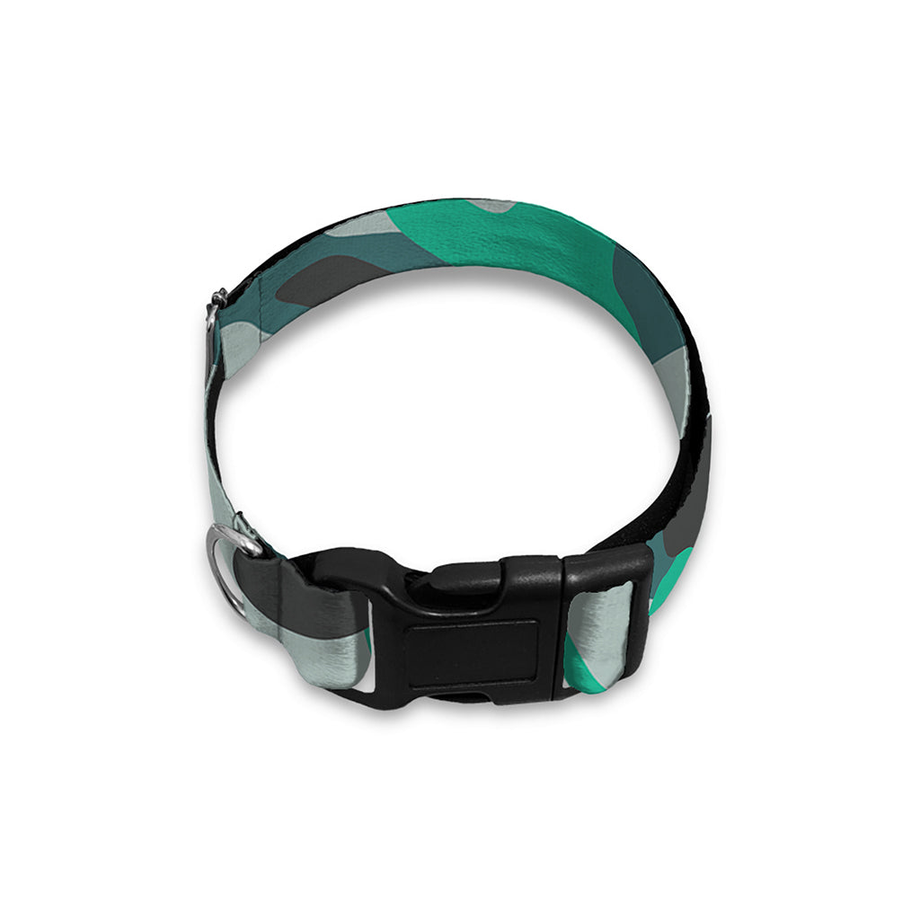 Teal And Black Camouflage Print Dog Collar
