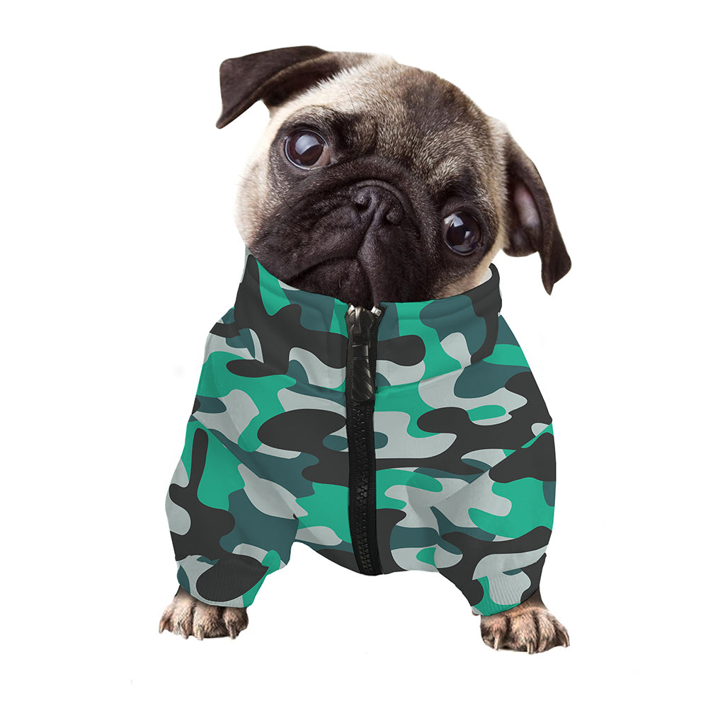 Teal And Black Camouflage Print Dog Zip Up Jacket