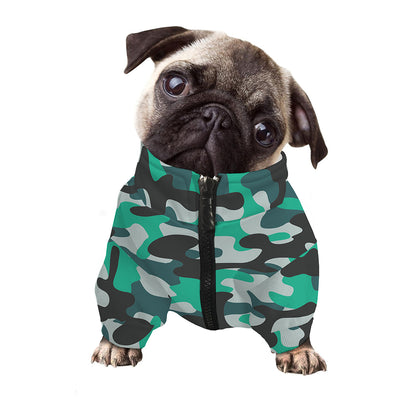 Teal And Black Camouflage Print Dog Zip Up Jacket