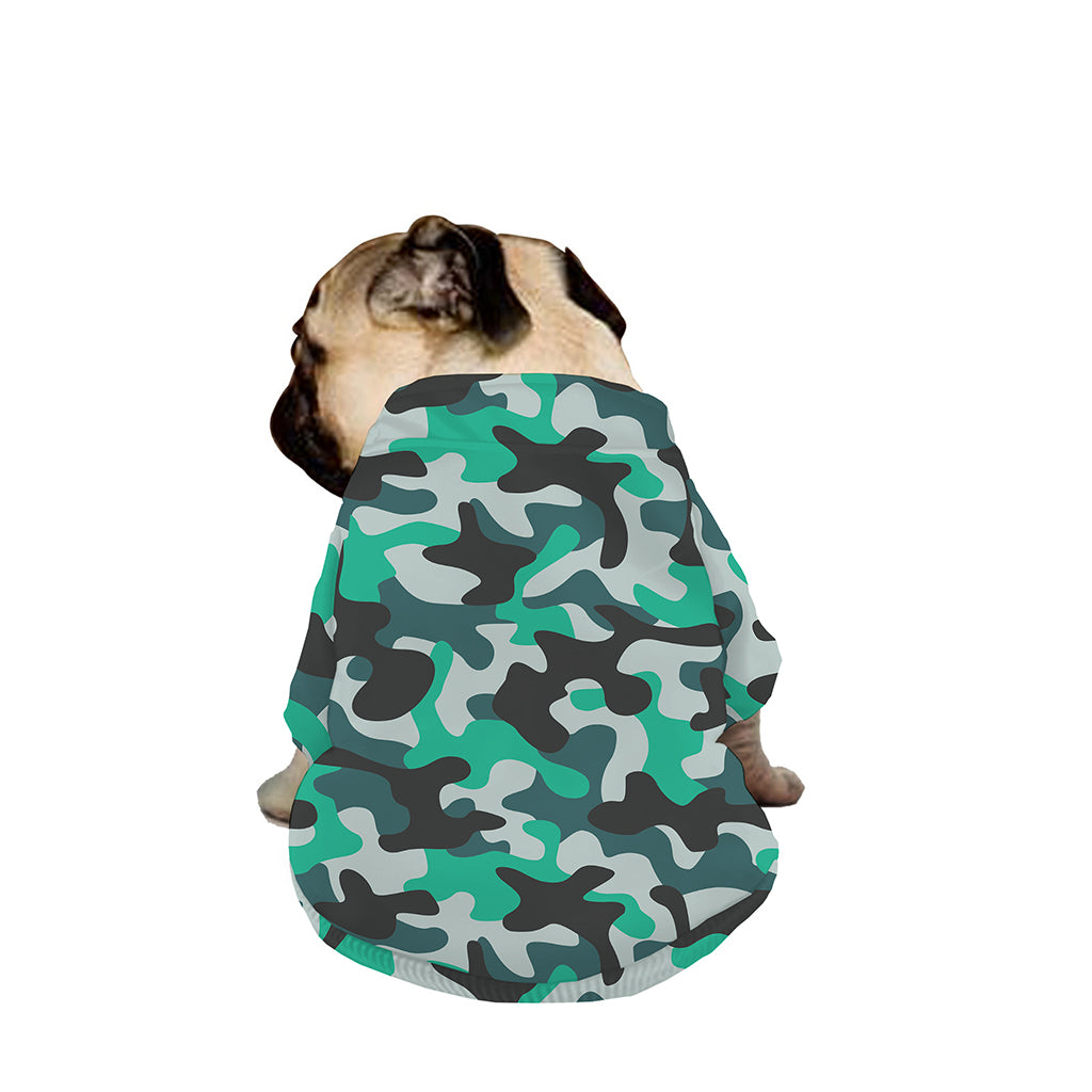 Teal And Black Camouflage Print Dog Zip Up Jacket