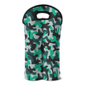Teal And Black Camouflage Print Double Neoprene Wine Tote