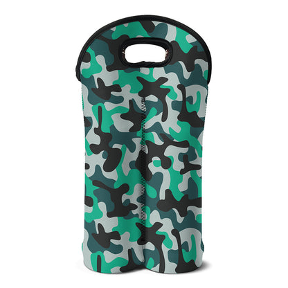 Teal And Black Camouflage Print Double Neoprene Wine Tote