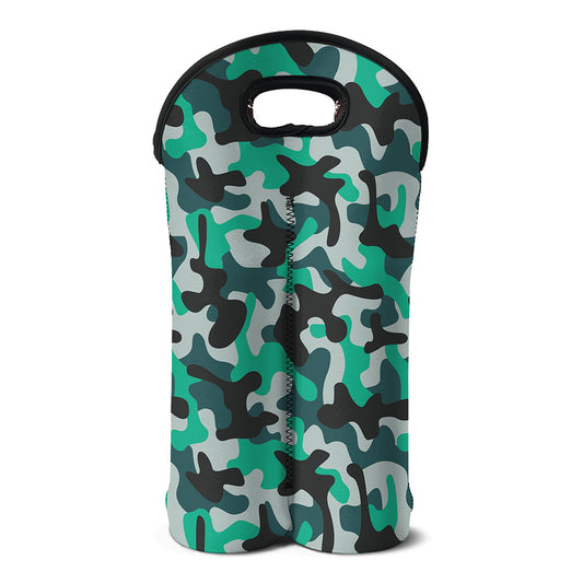 Teal And Black Camouflage Print Double Neoprene Wine Tote