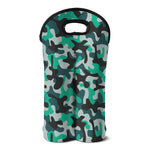 Teal And Black Camouflage Print Double Neoprene Wine Tote