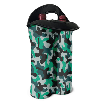Teal And Black Camouflage Print Double Neoprene Wine Tote
