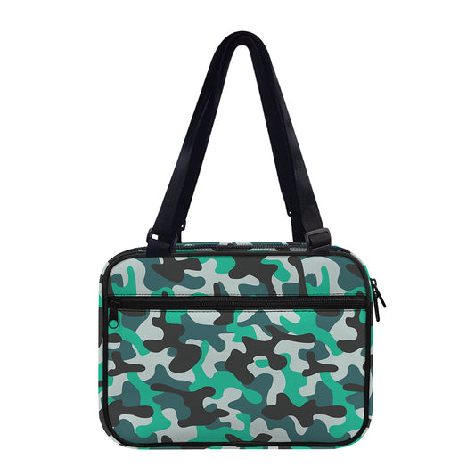 Teal And Black Camouflage Print Double Strap Bible Bag