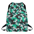 Teal And Black Camouflage Print Drawstring Backpack