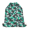 Teal And Black Camouflage Print Drawstring Bag
