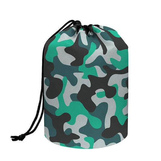 Teal And Black Camouflage Print Drawstring Makeup Bag