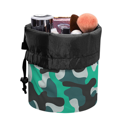 Teal And Black Camouflage Print Drawstring Makeup Bag