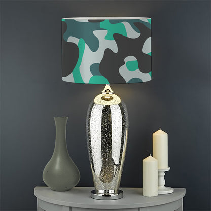 Teal And Black Camouflage Print Drum Lamp Shade