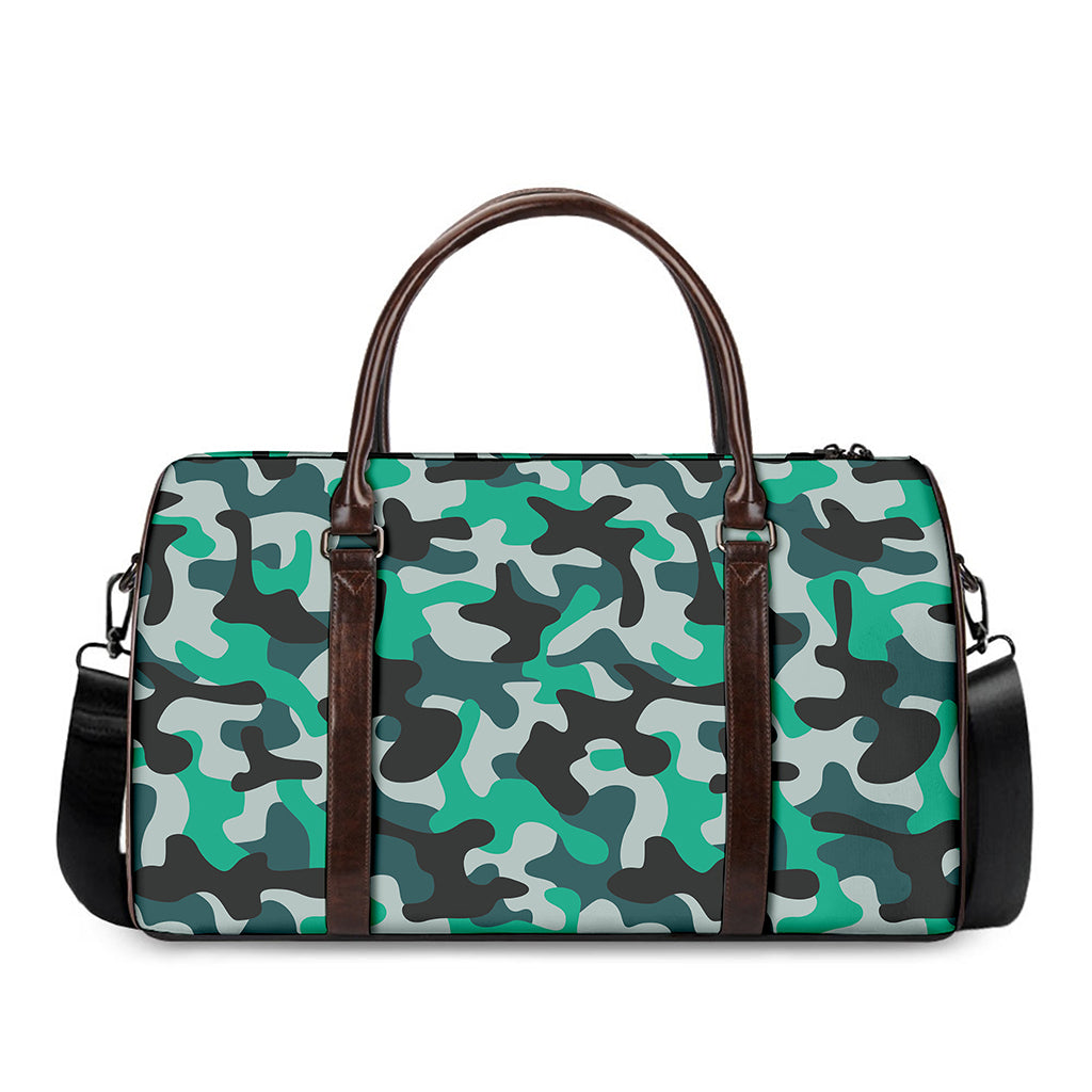 Teal And Black Camouflage Print Duffle Bag