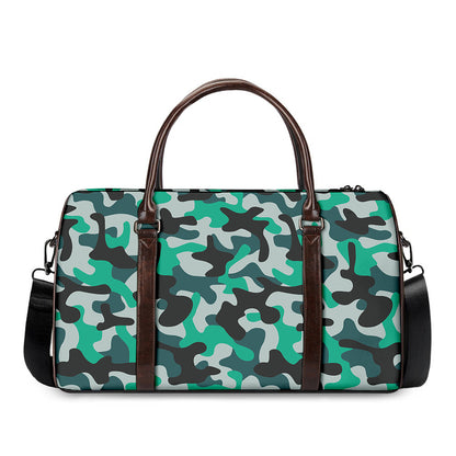 Teal And Black Camouflage Print Duffle Bag