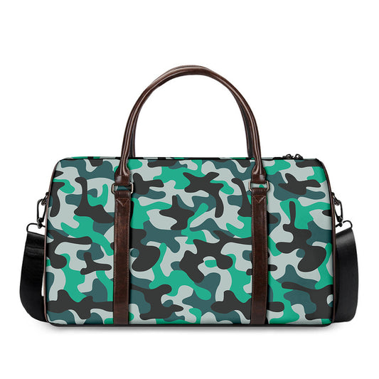 Teal And Black Camouflage Print Duffle Bag