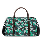 Teal And Black Camouflage Print Duffle Bag