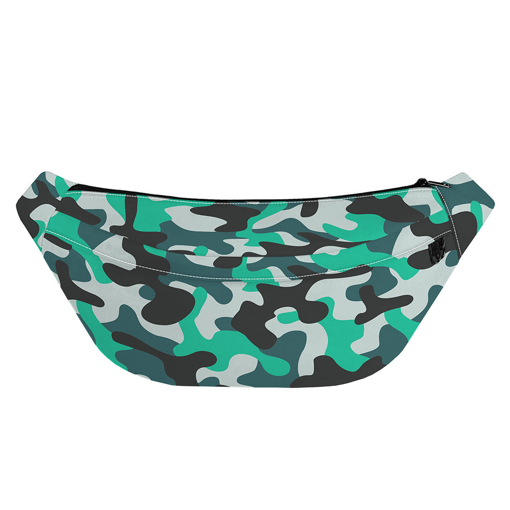 Teal And Black Camouflage Print Fanny Pack