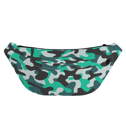 Teal And Black Camouflage Print Fanny Pack