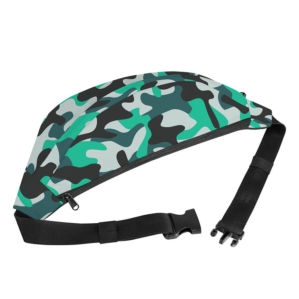 Teal And Black Camouflage Print Fanny Pack