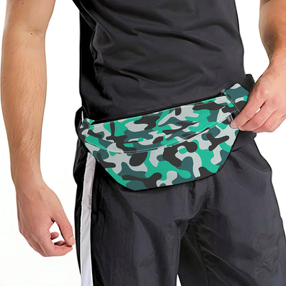 Teal And Black Camouflage Print Fanny Pack