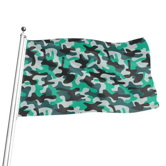 Teal And Black Camouflage Print Flag