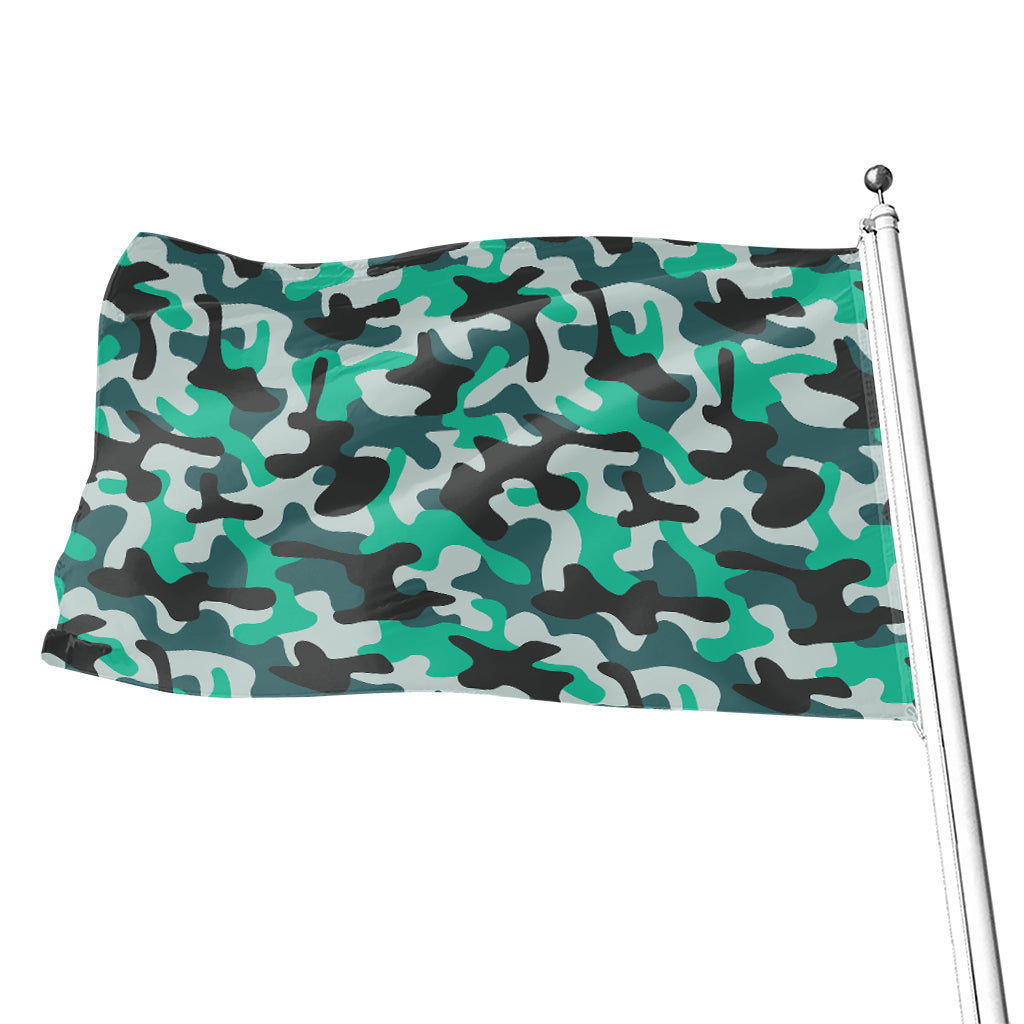 Teal And Black Camouflage Print Flag