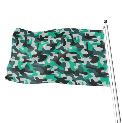 Teal And Black Camouflage Print Flag