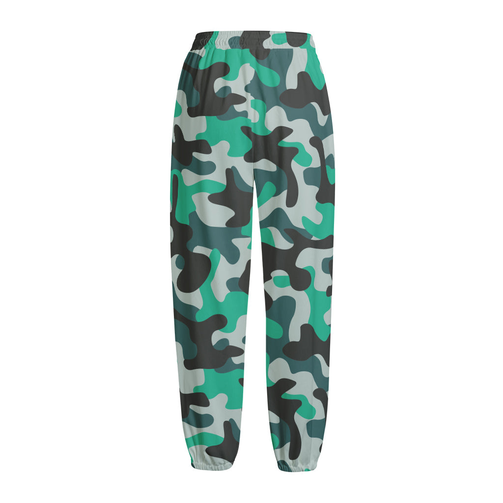 Teal And Black Camouflage Print Fleece Lined Knit Pants