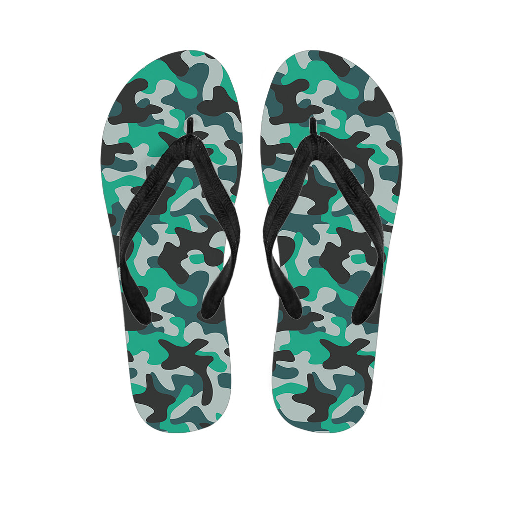 Teal And Black Camouflage Print Flip Flops