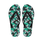 Teal And Black Camouflage Print Flip Flops