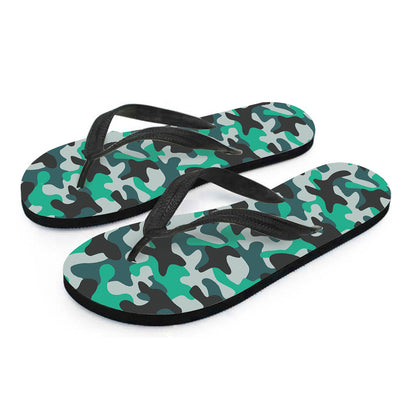 Teal And Black Camouflage Print Flip Flops
