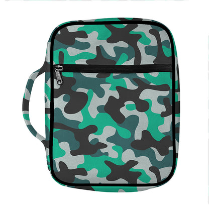 Teal And Black Camouflage Print Front Pocket Bible Bag
