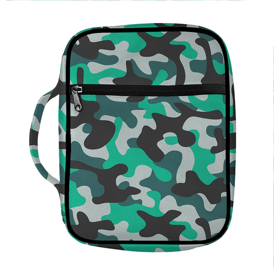 Teal And Black Camouflage Print Front Pocket Bible Bag