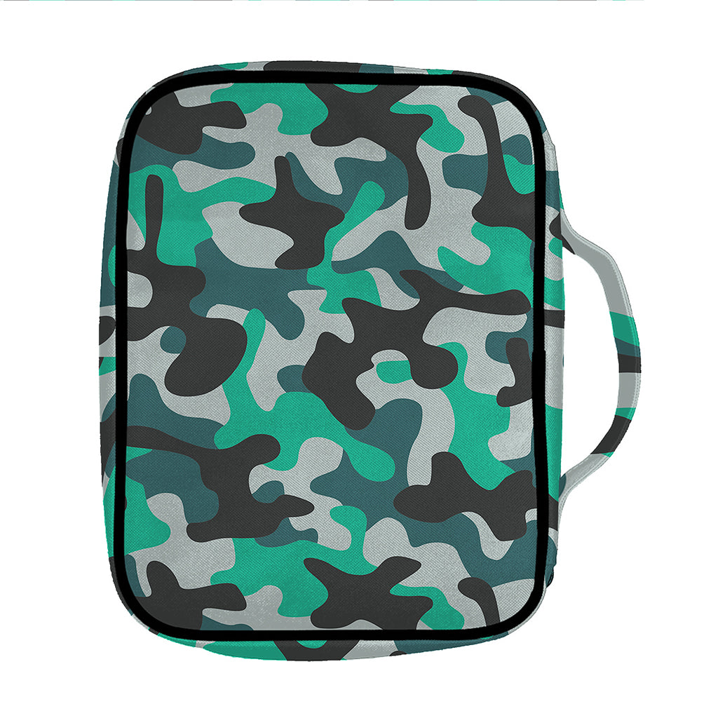 Teal And Black Camouflage Print Front Pocket Bible Bag