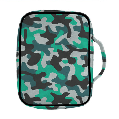 Teal And Black Camouflage Print Front Pocket Bible Bag