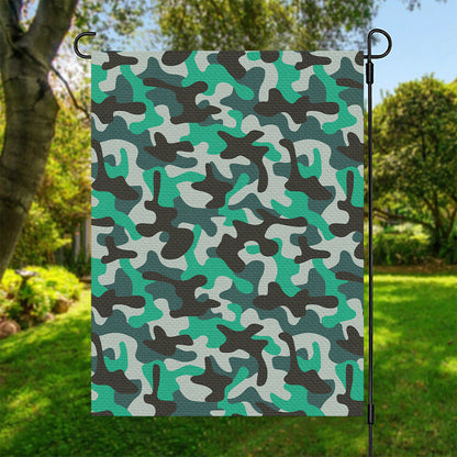 Teal And Black Camouflage Print Garden Flag