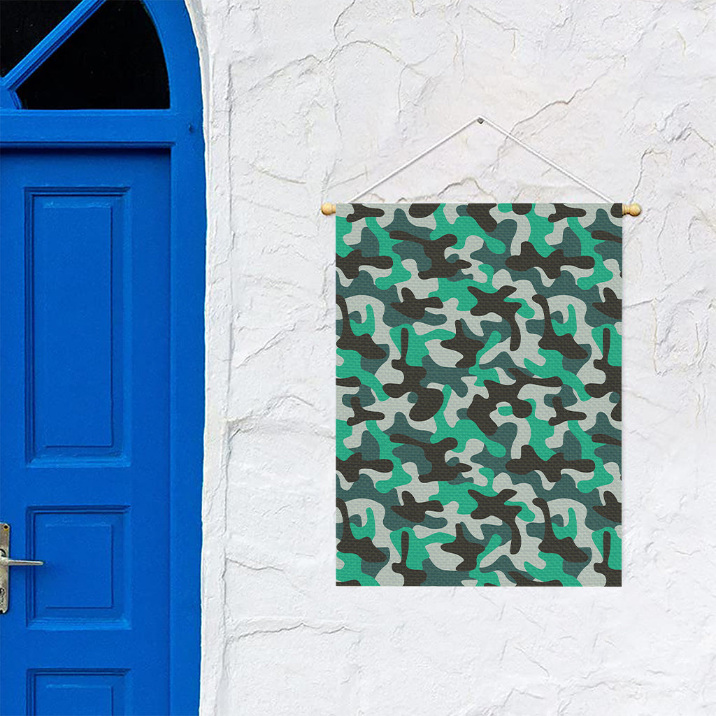 Teal And Black Camouflage Print Garden Flag