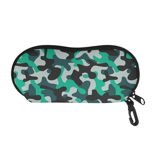 Teal And Black Camouflage Print Glasses Case