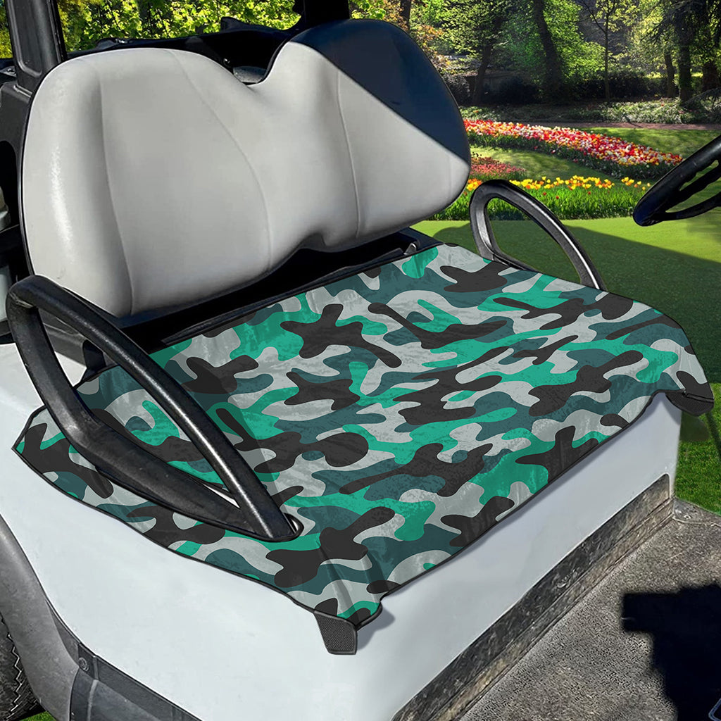 Teal And Black Camouflage Print Golf Cart Seat Cover