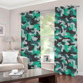 Teal And Black Camouflage Print Grommet Curtains