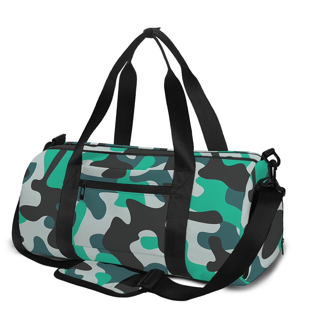 Teal And Black Camouflage Print Gym Bag
