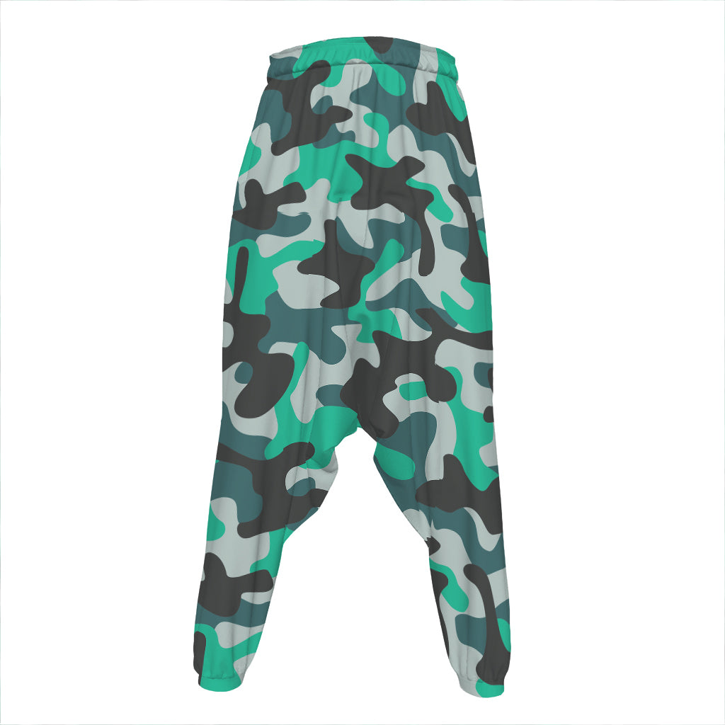 Teal And Black Camouflage Print Hammer Pants