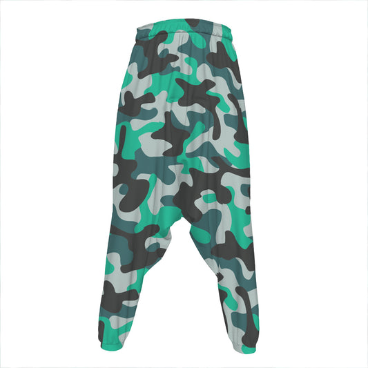 Teal And Black Camouflage Print Hammer Pants