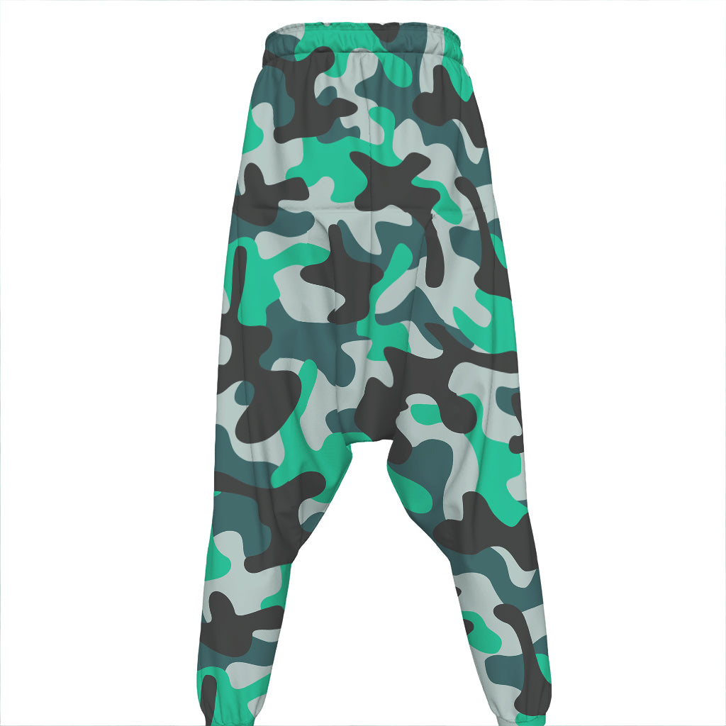 Teal And Black Camouflage Print Hammer Pants