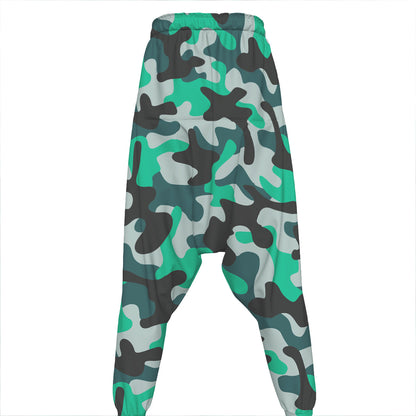 Teal And Black Camouflage Print Hammer Pants