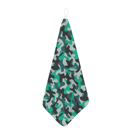 Teal And Black Camouflage Print Hand Towel