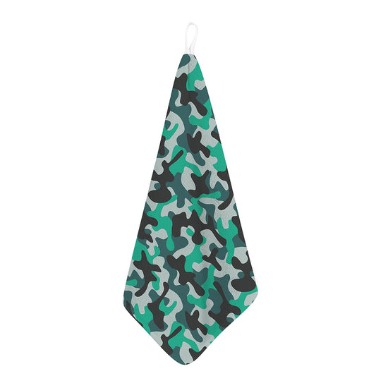 Teal And Black Camouflage Print Hand Towel